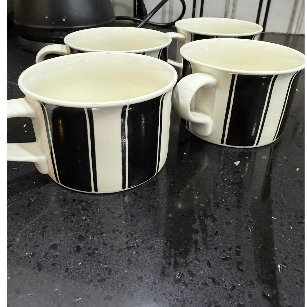 Mikasa Madison Avenue Laurie Gates Black Striped Coffee Mugs Set of 4